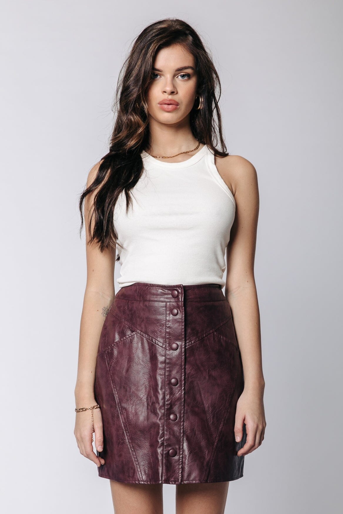 Colourful Rebel Dolizi Vegan Leather Skirt | Burgundy 8720603248723