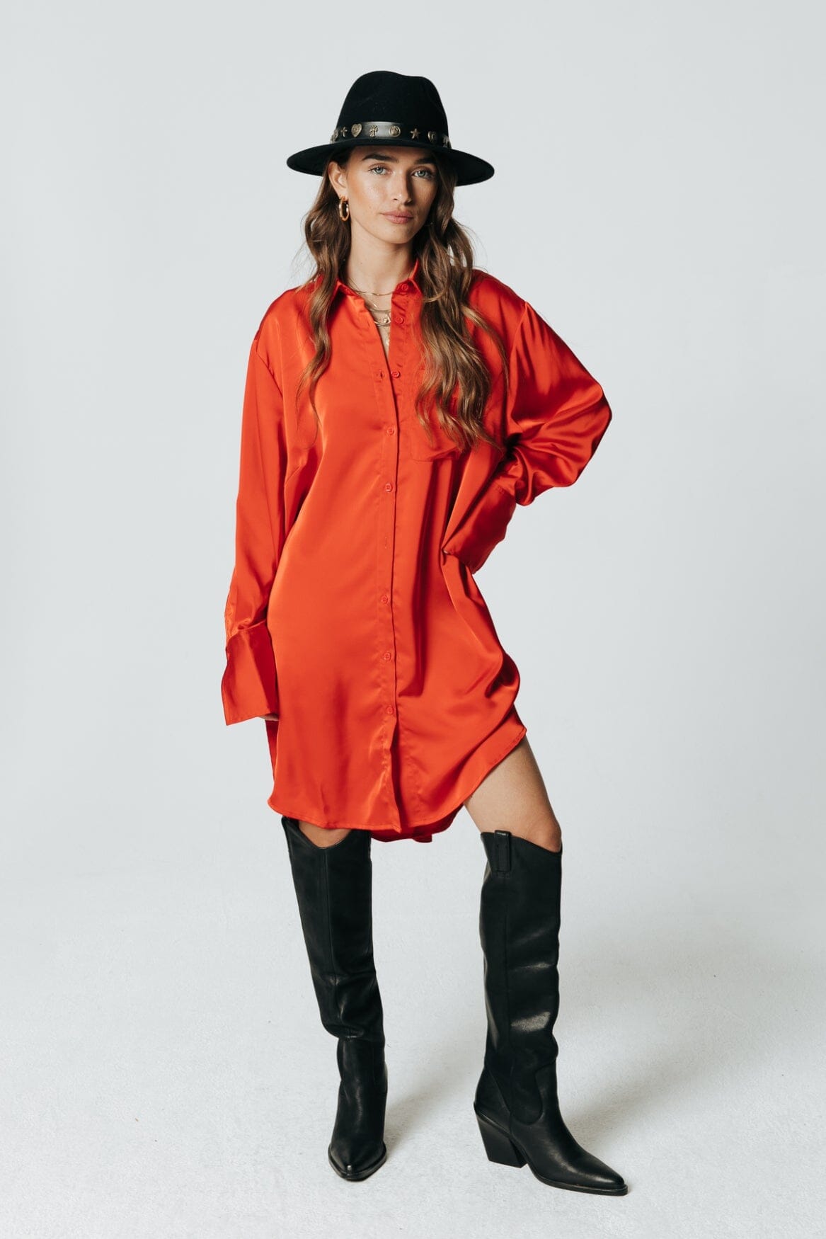 Colourful Rebel Douki Mini Shirt Dress | Warm orange 8720603248518
