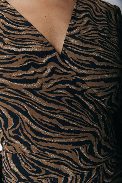Colourful Rebel Dusty Tiger Mini Wrap Dress | Brown