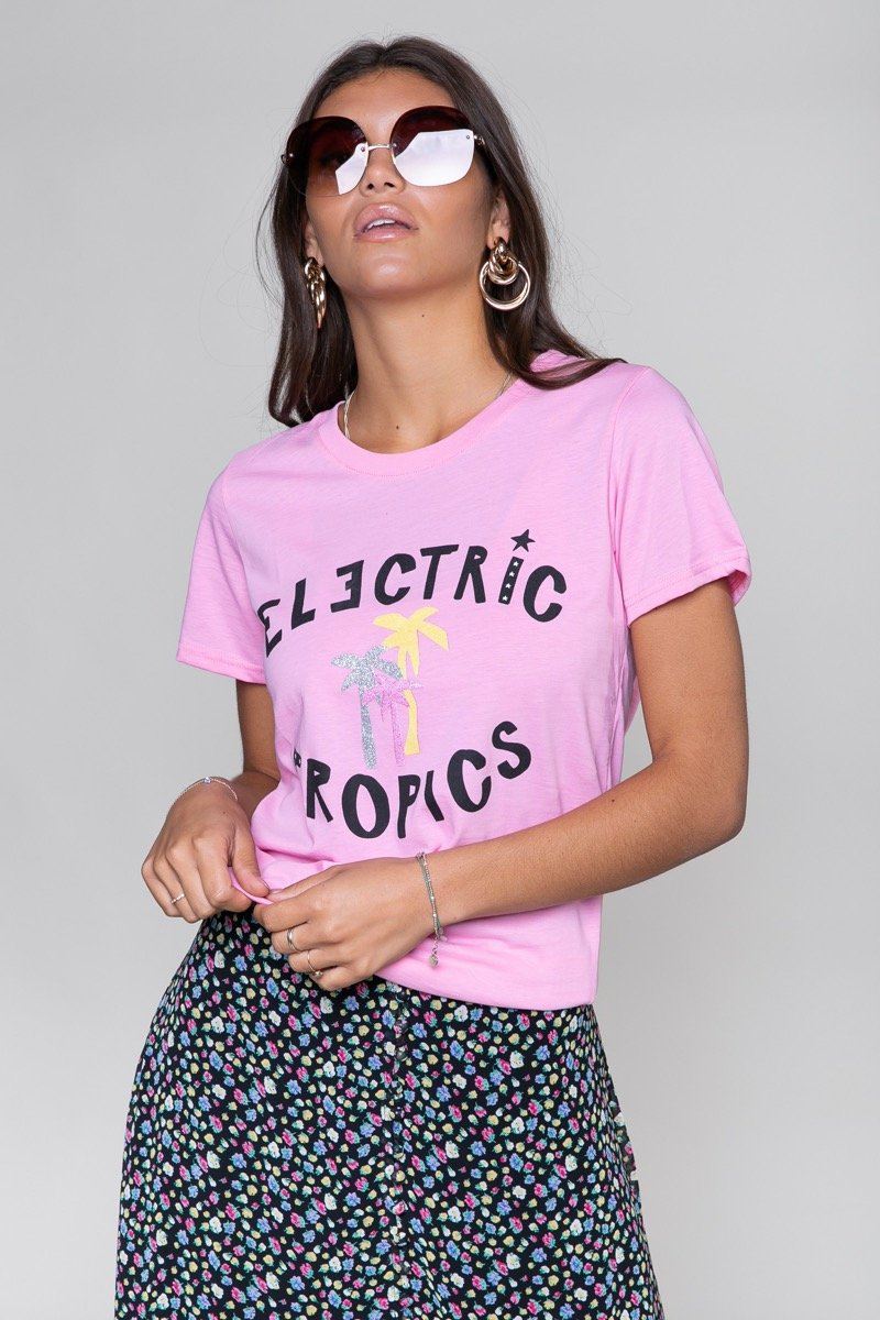 Colourful Rebel Electric Tropics Tee | Bright pink 1104193524035