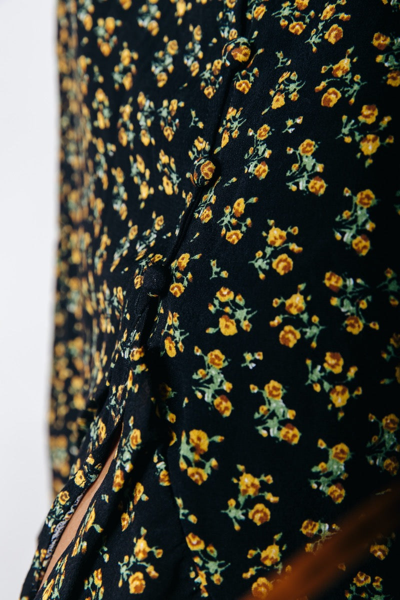 Colourful Rebel Esme Small Flower Sleeveless Button Down Dress | Yellow