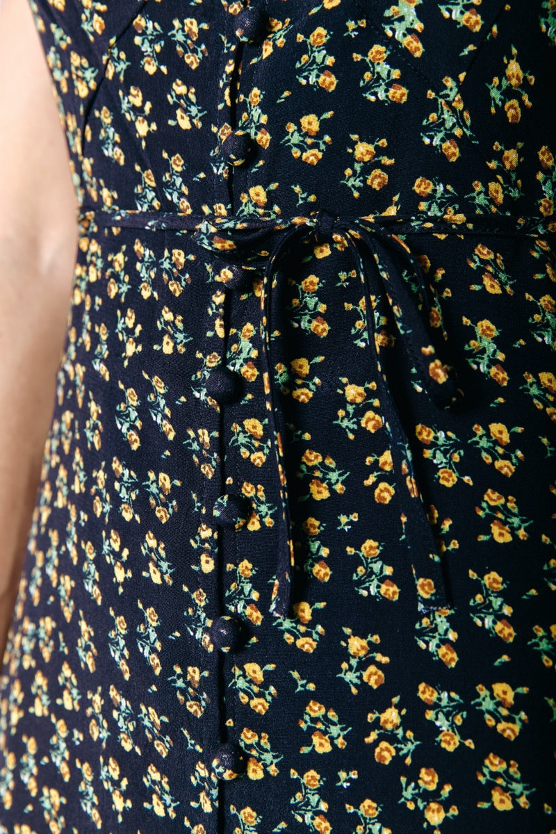 Esme Small Flower Sleeveless Button Down Dress | Yellow – Colourful Rebel