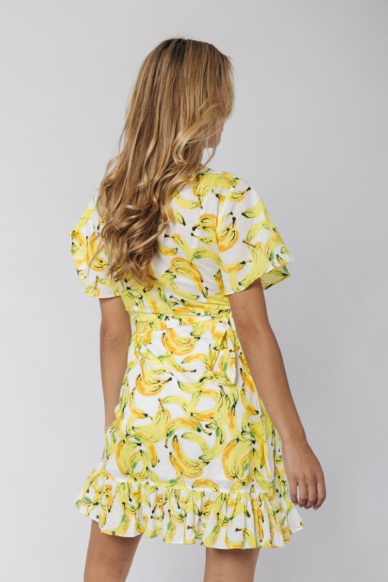 Colourful Rebel Evy Banana Ruffle Mini Wrap Dress | Yellow 