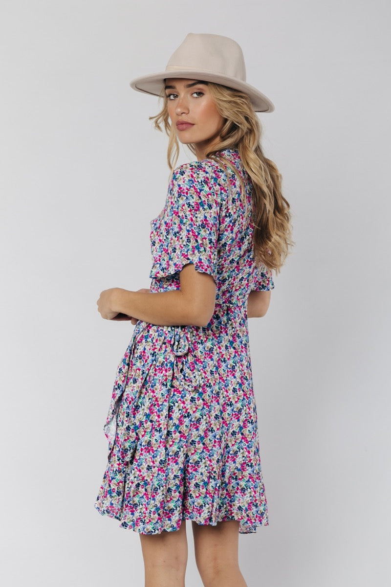 Colourful Rebel Evy Small Flower Mini Wrap Dress | Pink