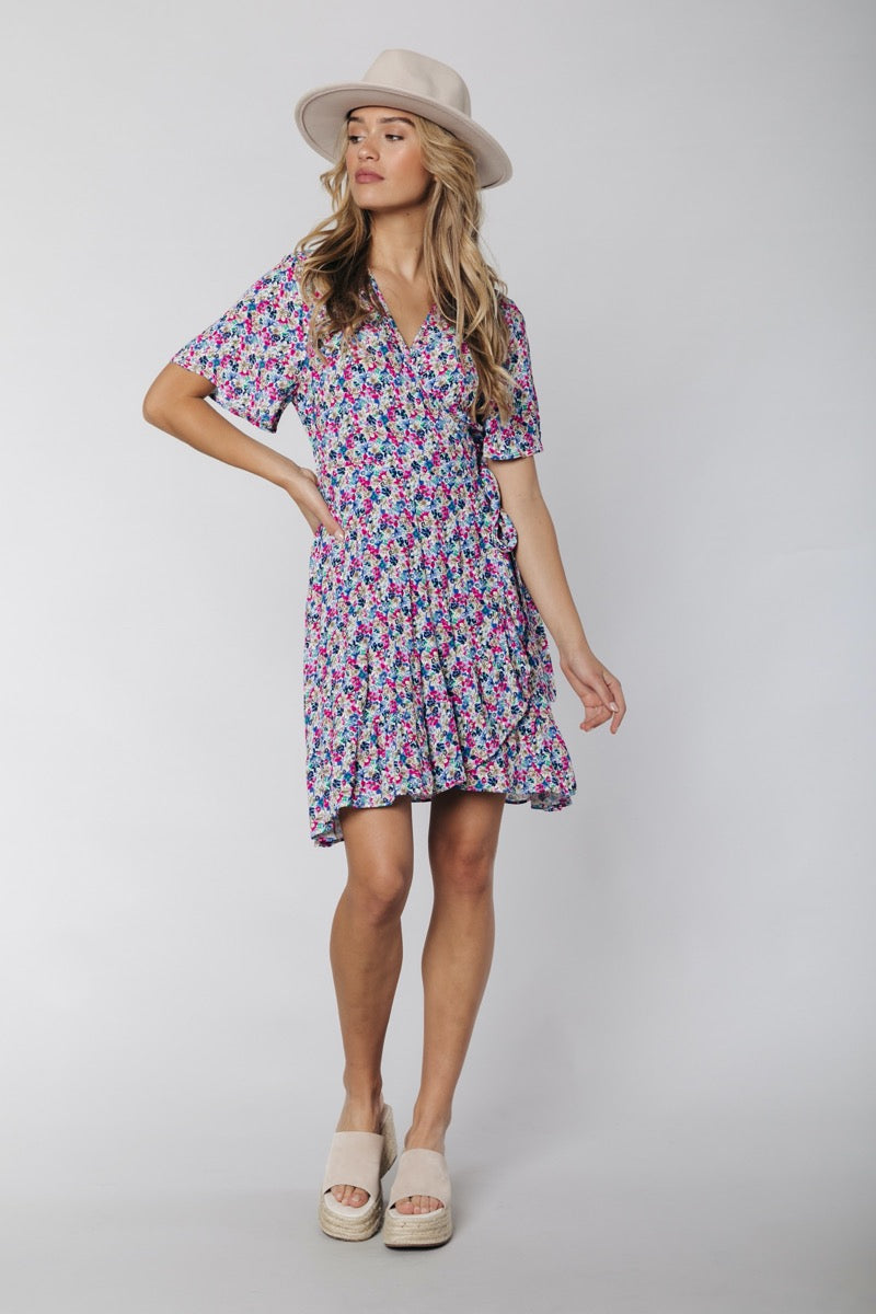 Colourful Rebel Evy Small Flower Mini Wrap Dress | Pink 8720603214469