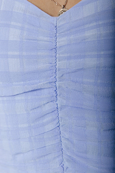 Colourful Rebel Faya Check Texture Gathered Mini Dress | Soft blue