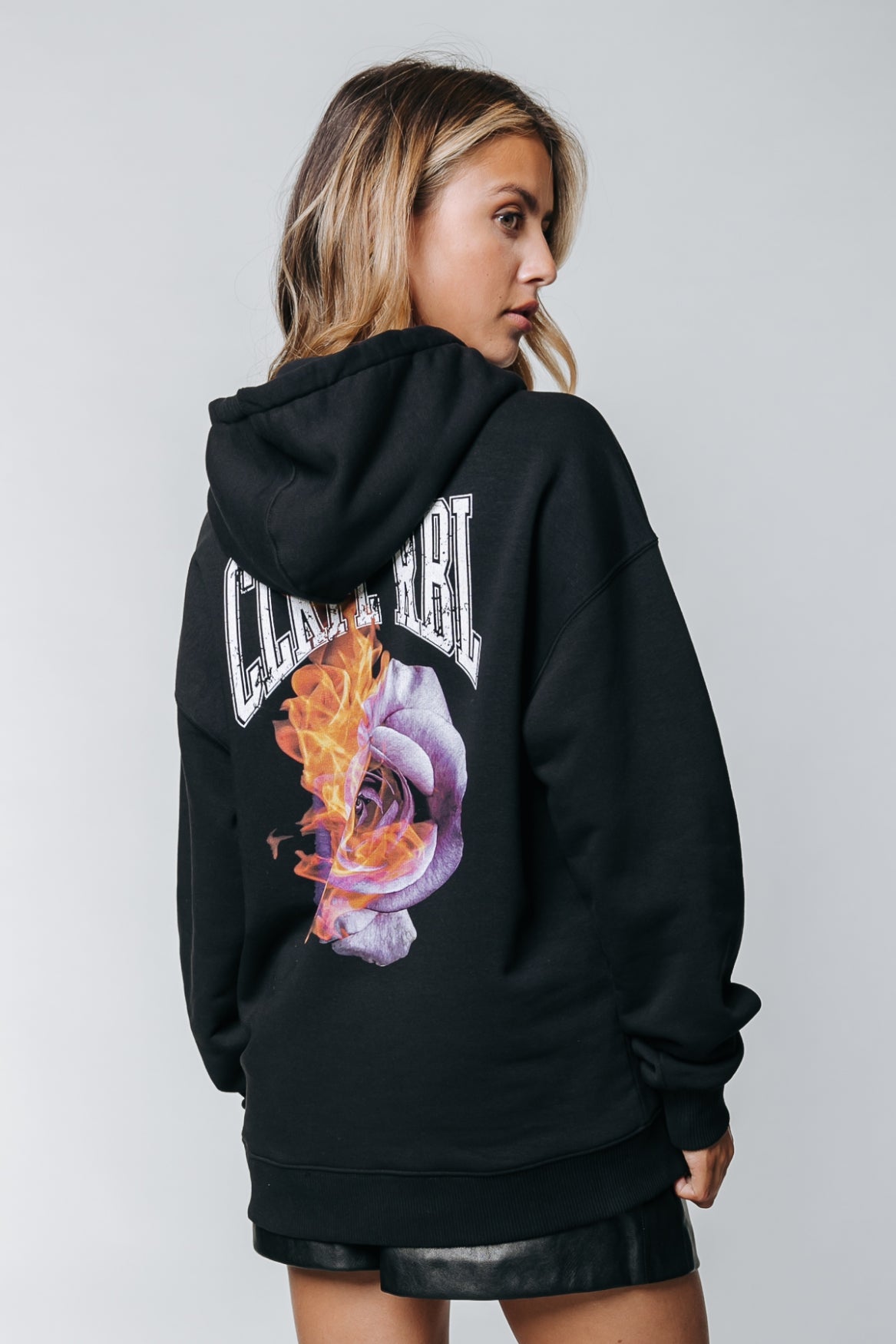 Colourful Rebel Fire Rose Oversized Hoodie | Black 8720603246262