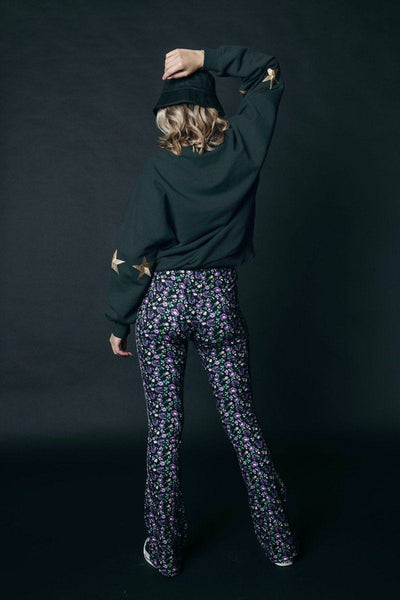 Colourful Rebel Flower Peached Flare Pants | Purple 