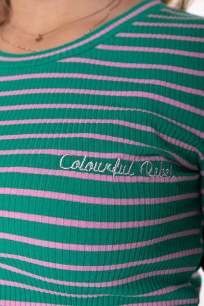 Colourful Rebel Gabi Striped Longsleeve Top | Green 