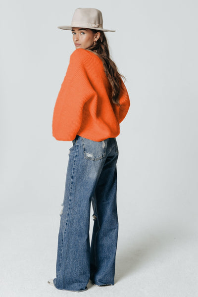 Colourful Rebel Guusje Knitted V-Neck Sweater | Orange 