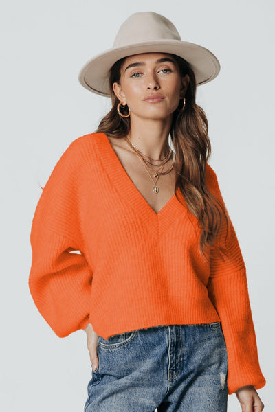 Colourful Rebel Guusje Knitted V-Neck Sweater | Orange 8720603276986