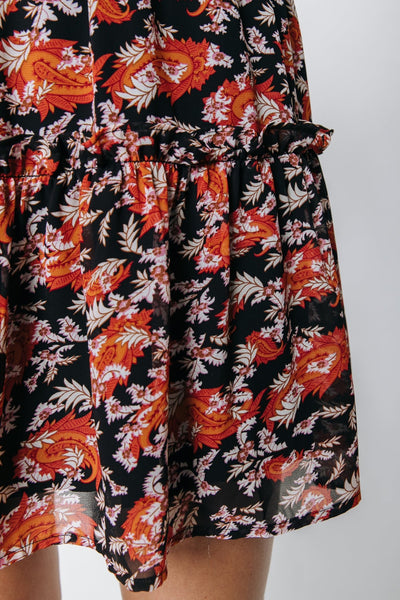 Colourful Rebel Hannah Paisley Flower Boho Skirt | Warm orange 