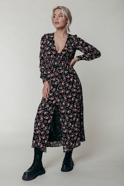 Colourful Rebel Harper Flower Maxi Dress | Black 1100687999235