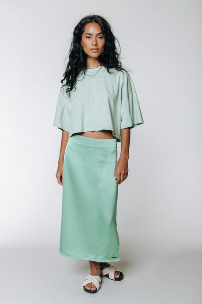 Colourful Rebel Hinte Uni Satin Slit Midi Skirt | Mint 8720603272070