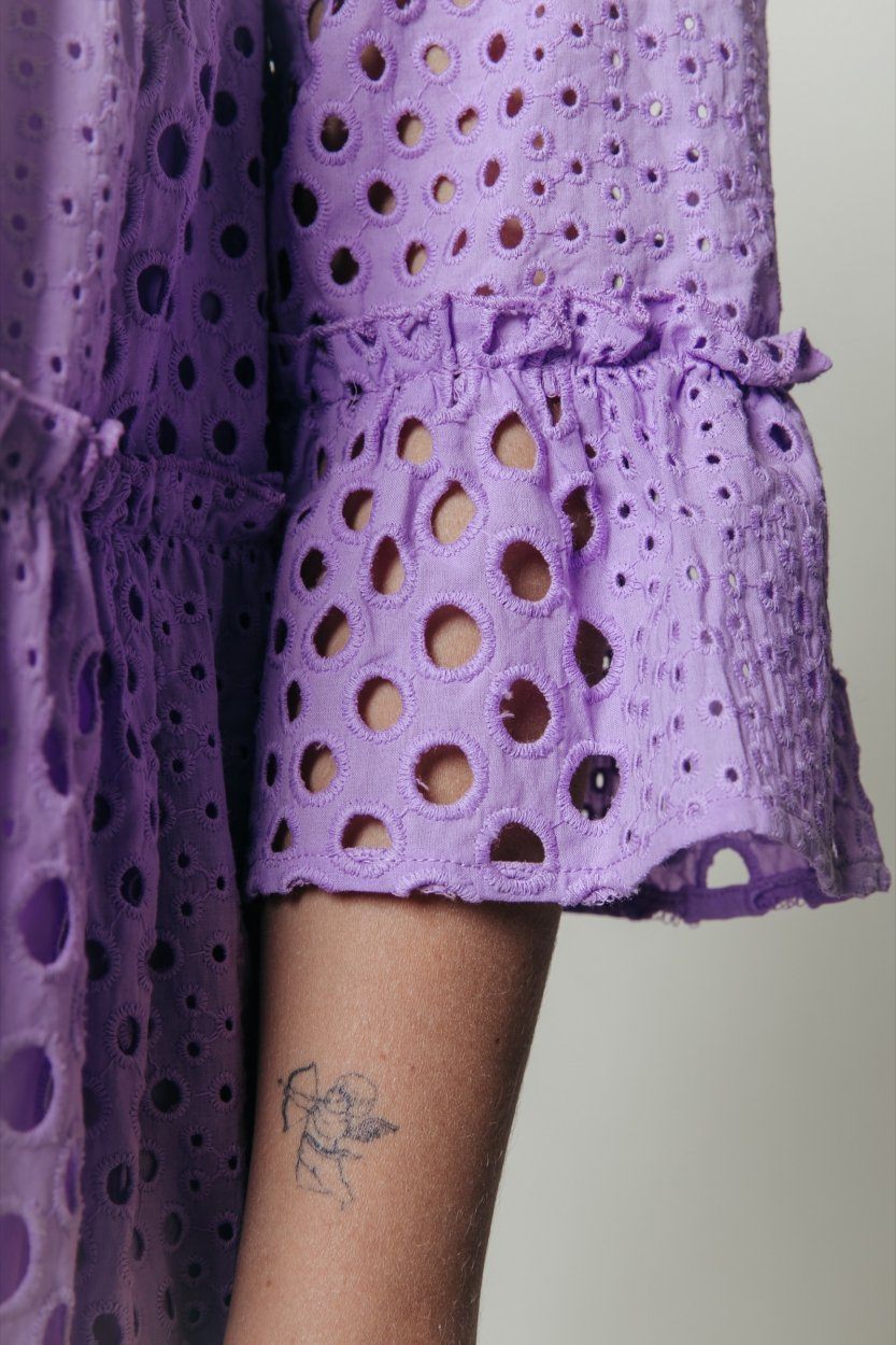 Colourful Rebel Indy Broderie Anglaise Boho Dress | Lilac 