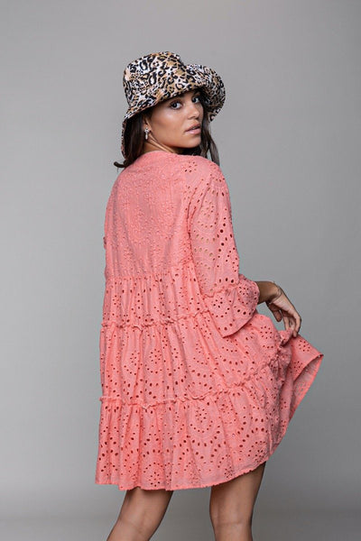 Colourful Rebel Indy Broderie Anglaise Boho Dress | Pink 