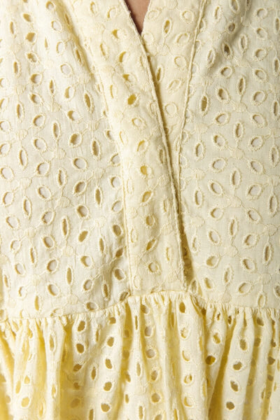 Colourful Rebel Indy Broderie Anglaise Boho Dress | Soft yellow 
