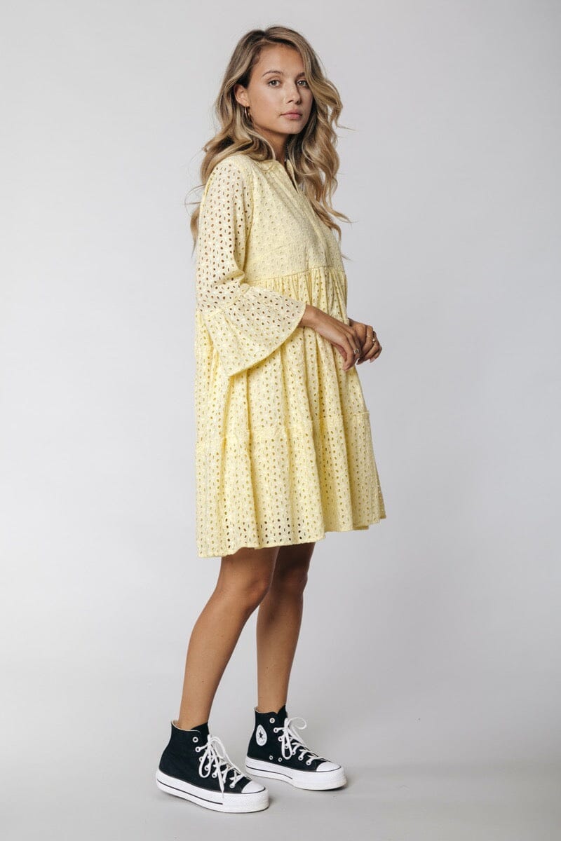 Colourful Rebel Indy Broderie Anglaise Boho Dress | Soft yellow 8720603209618