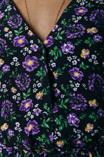 Colourful Rebel Ivy Flower Mini Layer V-neck Dress | Medium purple 