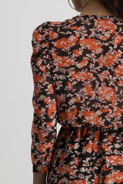 Colourful Rebel Ivy Paisley Flower Mini Layer V-neck Dress | Warm orange 