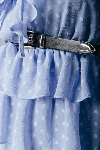 Colourful Rebel Jackie Dobby Mini Belted Ruffle Dress | Lavender