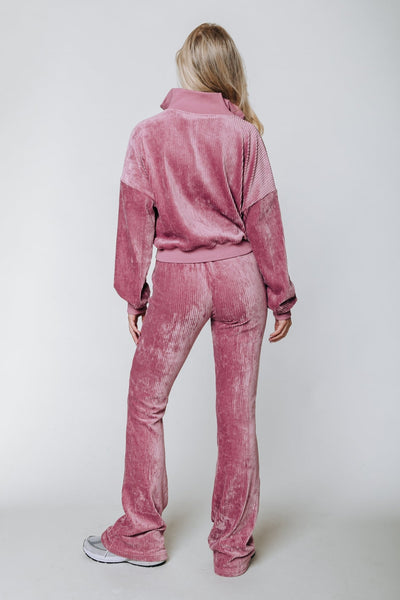Colourful Rebel Jolie Rib Flare Pants | Old dark pink 