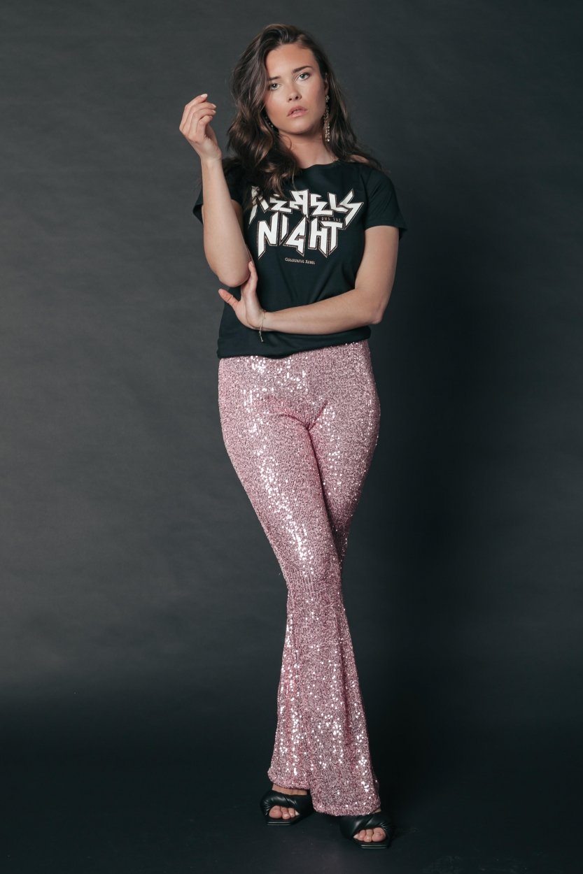 Colourful Rebel Jolie Sequins Flare Pants | Soft pink 1113011565532