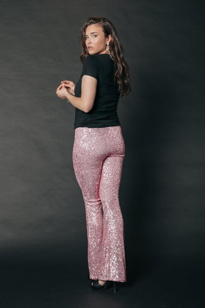 Colourful Rebel Jolie Sequins Flare Pants | Soft pink 