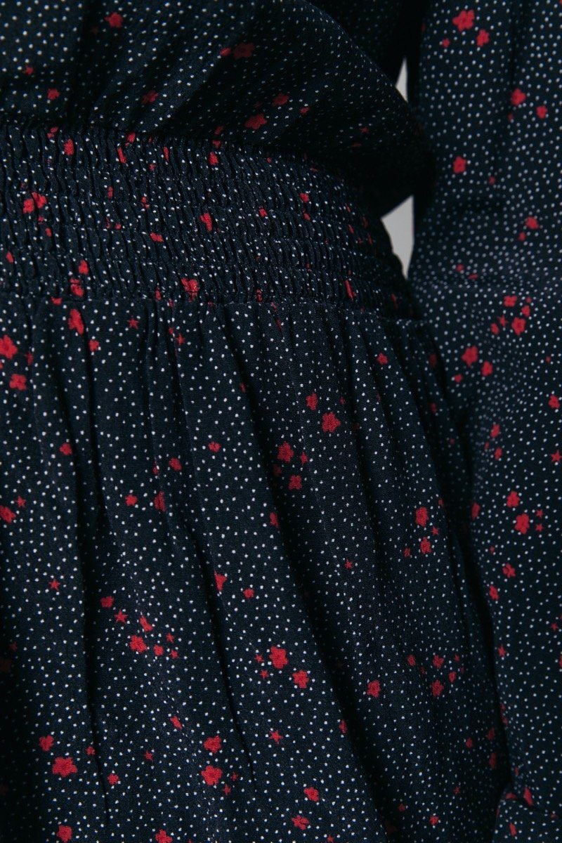 Colourful Rebel Jolly Small Dots Flower Mini Bomber Dress | Black 