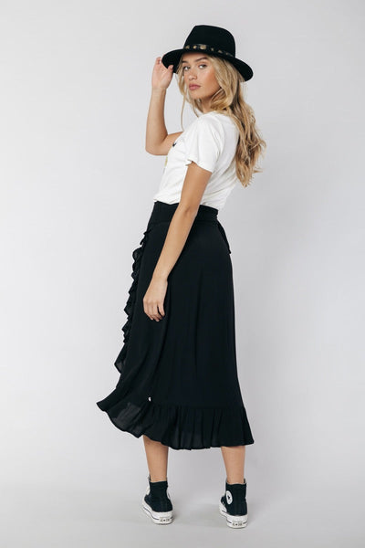 Colourful Rebel Kasia Ruffle Wrap Maxi Skirt | Black