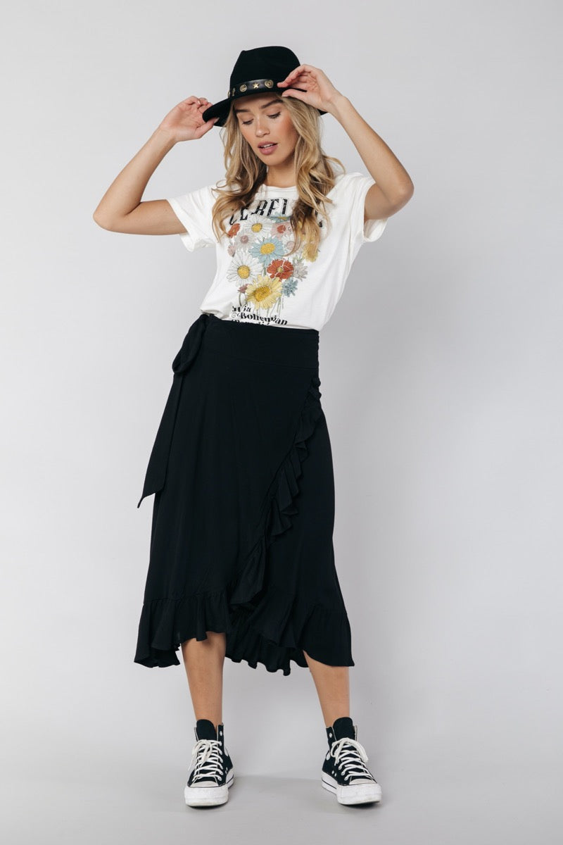 Colourful Rebel Kasia Ruffle Wrap Maxi Skirt | Black 8720603208918