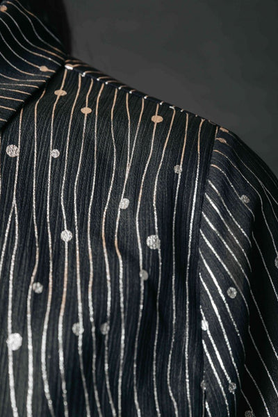 Colourful Rebel Kimi Foil Stripe Mini Belted Ruffle Dress | Metallic silver 