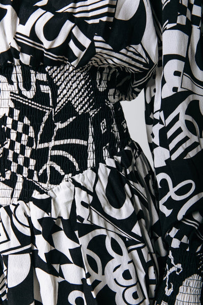 Colourful Rebel Kina Letter Ruffle Dress | Black/white 