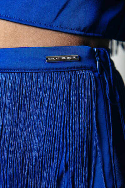 Colourful Rebel Lessie Fringe Mini Skirt | Vibrant Blue