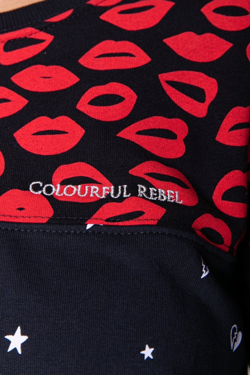 Colourful Rebel Lips Stars Sweat | Black 