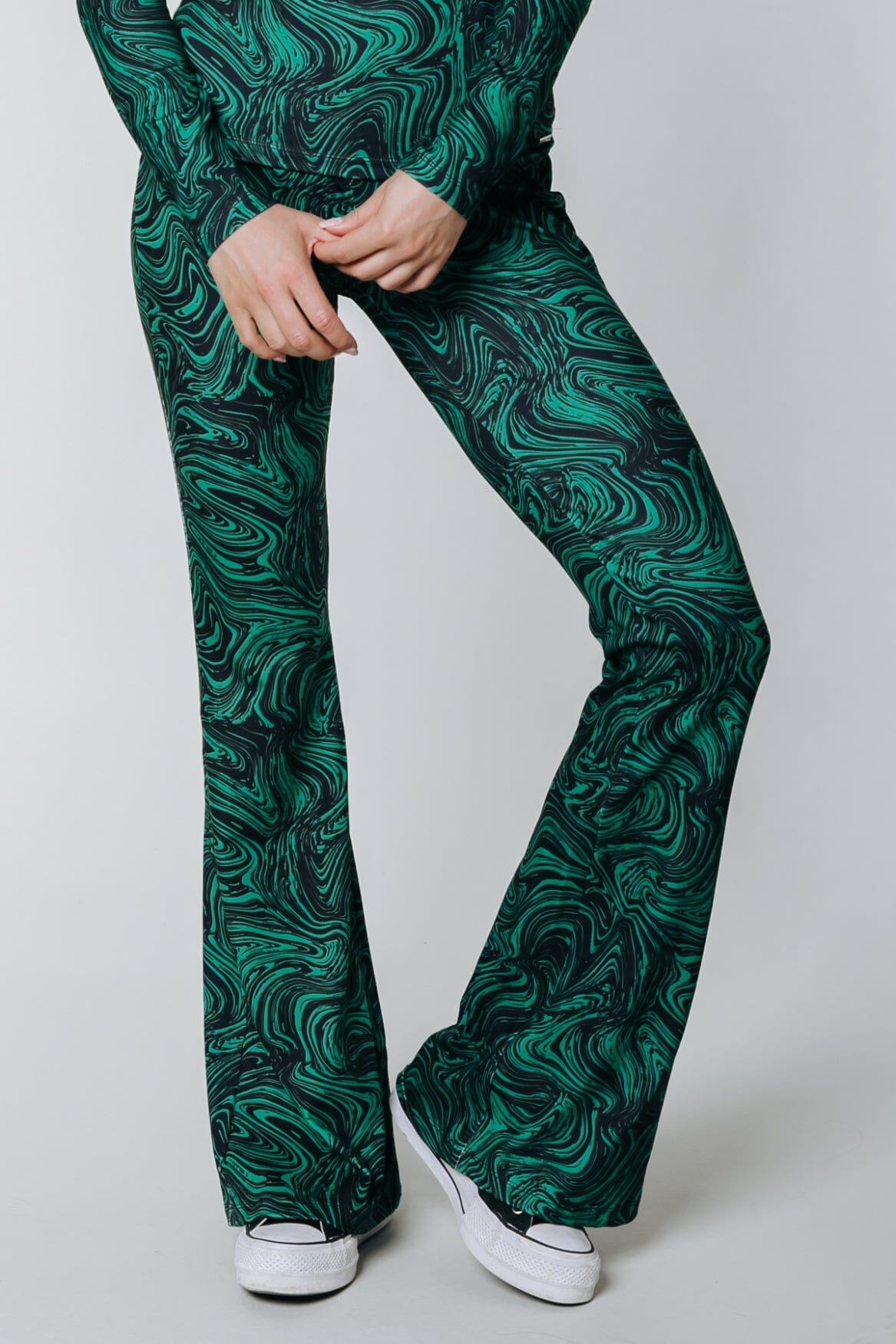 Colourful Rebel Liquid Paint Peached Extra Flare Pants | Green