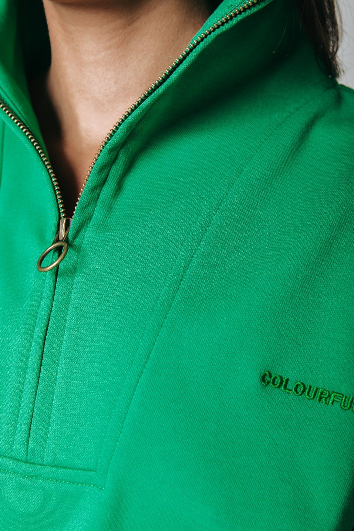 Colourful Rebel Litzy Dropped Shoulder Zipper Sweater | Green