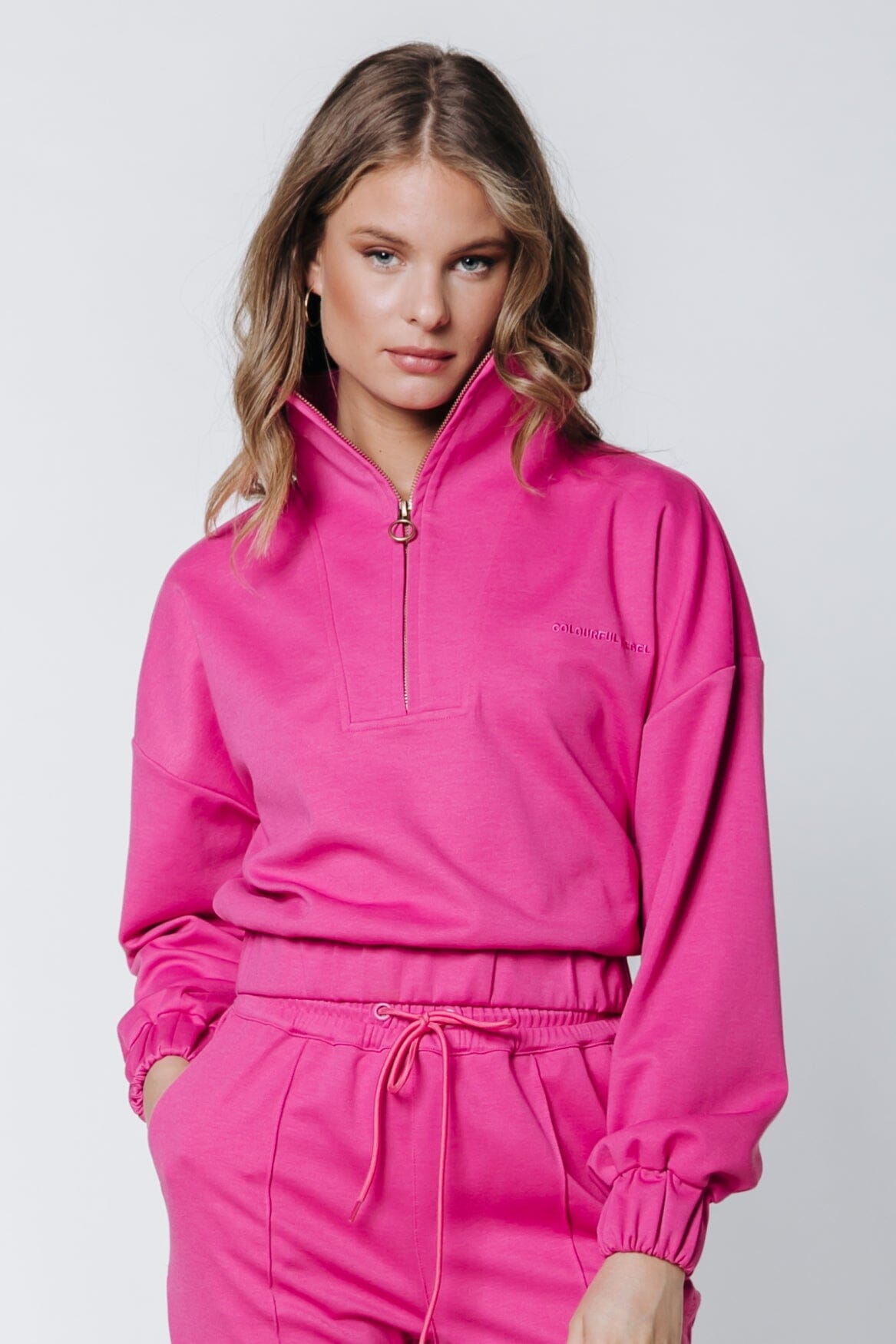 Colourful Rebel Litzy Dropped Shoulder Zipper Sweater | Sweet Pink 8720603284868