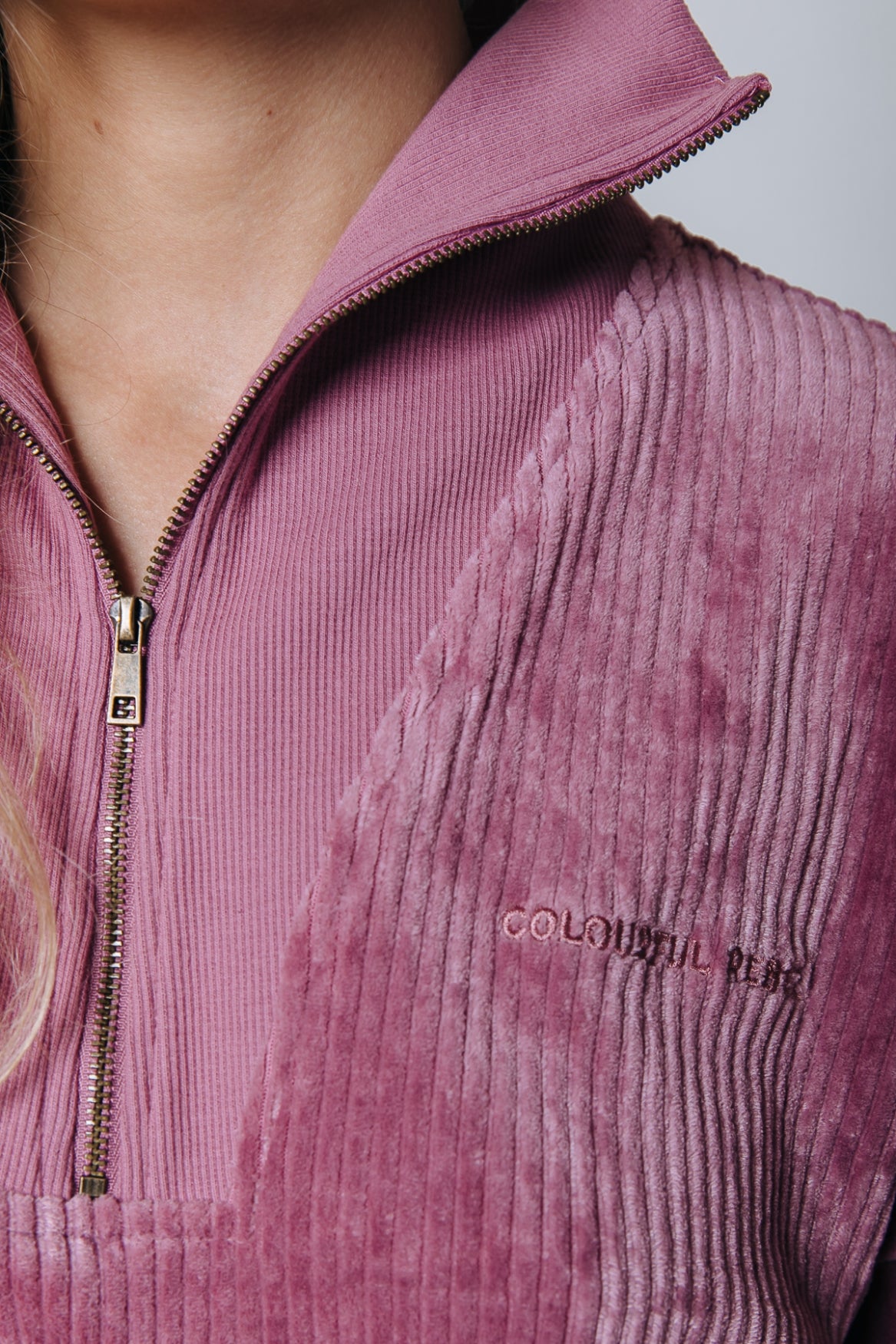 Colourful Rebel Litzy Rib Dropped Shoulder Zipper Sweater | Old dark pink 