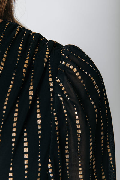 Colourful Rebel Lola Triangle Foil Longsleeve Maxi Wrap Dress | Black 