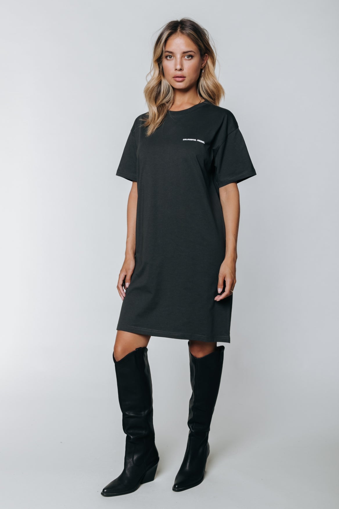 Colourful Rebel Lonely Hearts Loosefit Tee Dress | Anthracite 