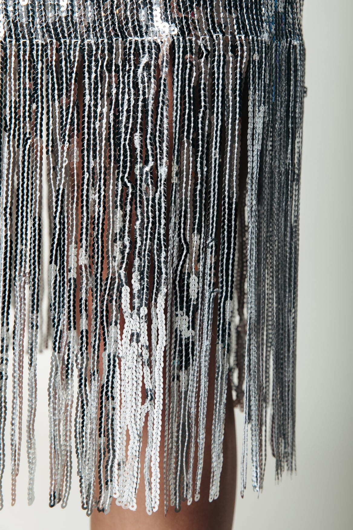 Colourful Rebel Mase Sequins Fringe Halter Dress | Metallic silver 