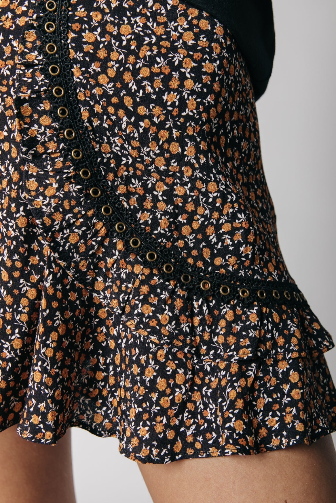 Colourful Rebel Maud Floral Mini Ruffle Skirt | Rust Orange