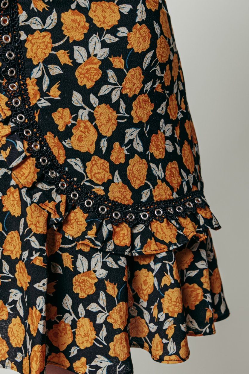 Colourful Rebel Maud Flower Mini Skirt | Black 