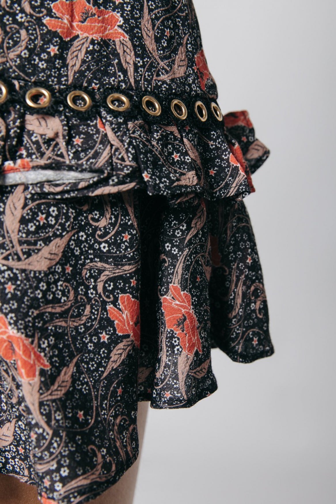 Colourful Rebel Maud Paisley Flower Ruffle Skirt | Black