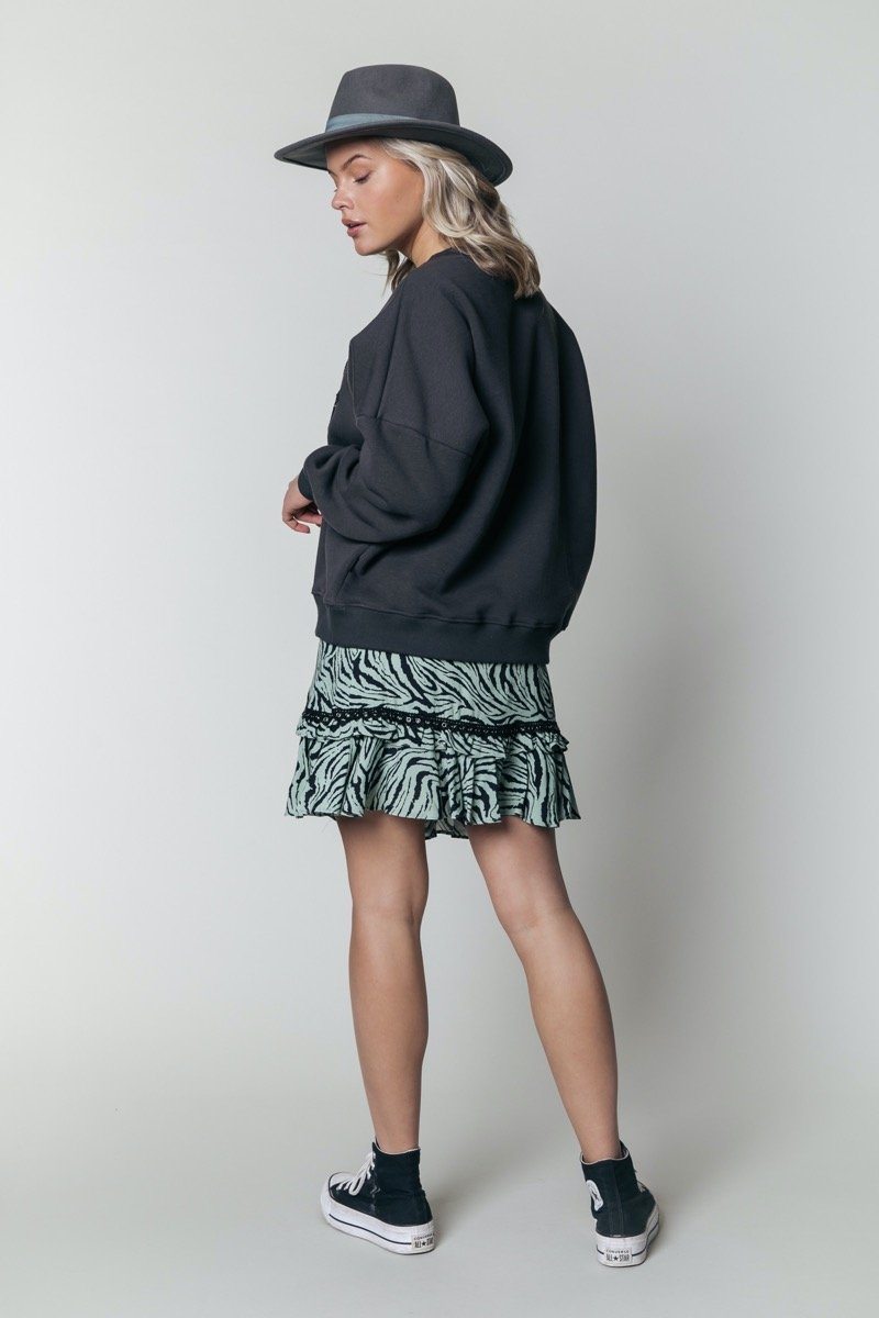 Colourful Rebel Maud Zebra Mini Ruffle Skirt | Dark mint 