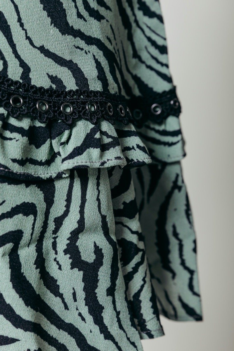Colourful Rebel Maud Zebra Mini Ruffle Skirt | Dark mint 