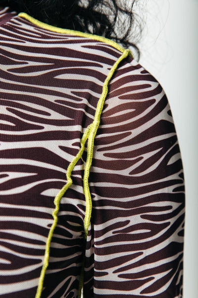 Colourful Rebel Maude Zebra Overlock Mesh Maxi Dress | Dark brown