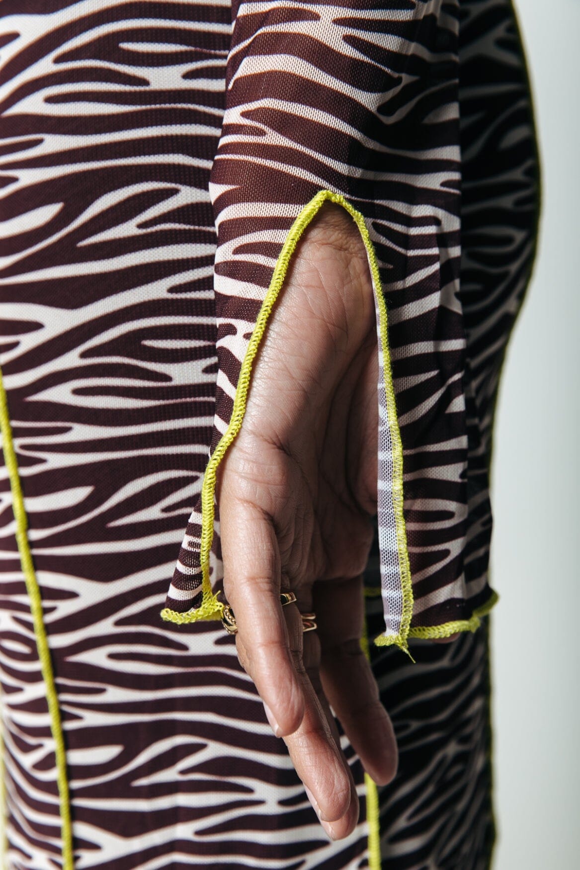 Colourful Rebel Maude Zebra Overlock Mesh Maxi Dress | Dark brown
