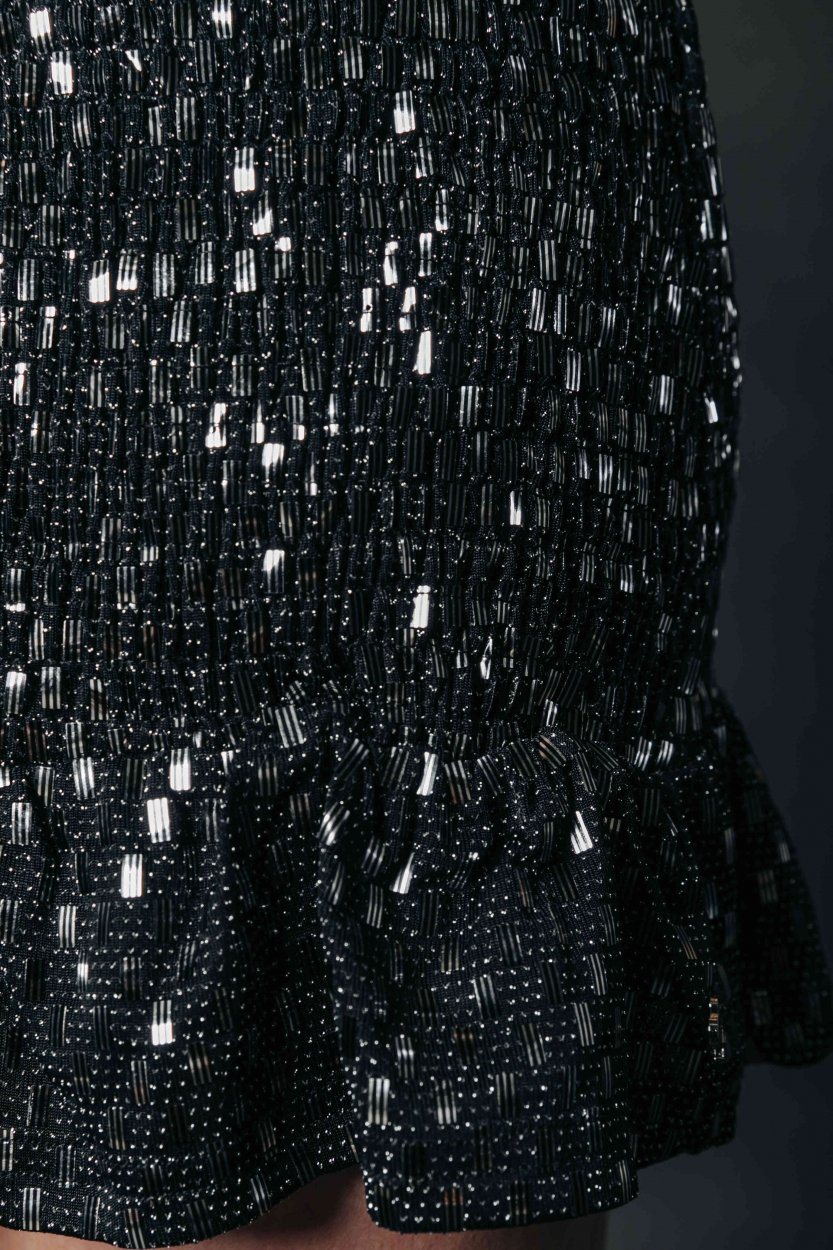 Colourful Rebel Moa Glitter Mini Smock Peplum Skirt | Metallic silver 